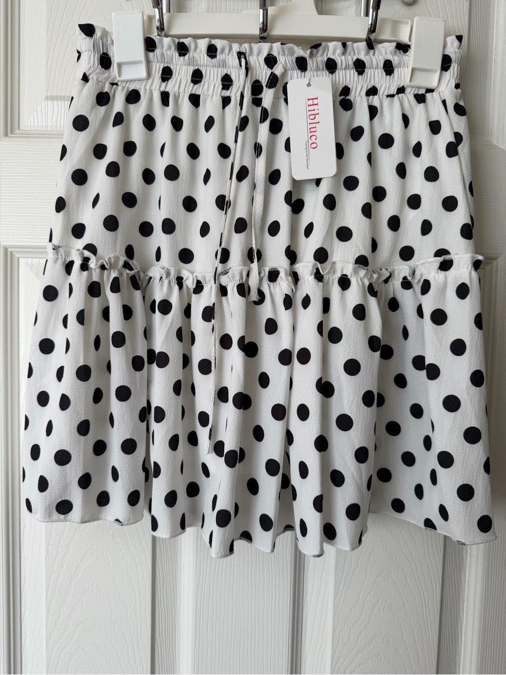 White Mini Skirt with Black Polka Dots